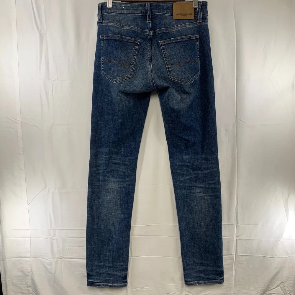 American‎ Eagle Slim Straight Jeans Mens 30x34 Blue Distressed Ne(x)t Level Flex